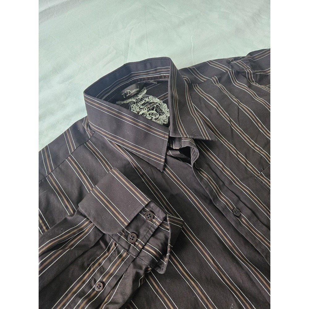 7 Diamonds‎ Shirt Mens XXL Brown Stripes Long Sleeve